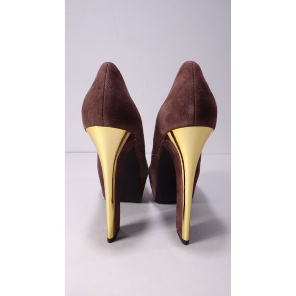 THEYSKENS' THEORY Women's ELYSE Platform Brown Gold High Pumps Sz 37 NWOB 989 - Picture 6 of 16
